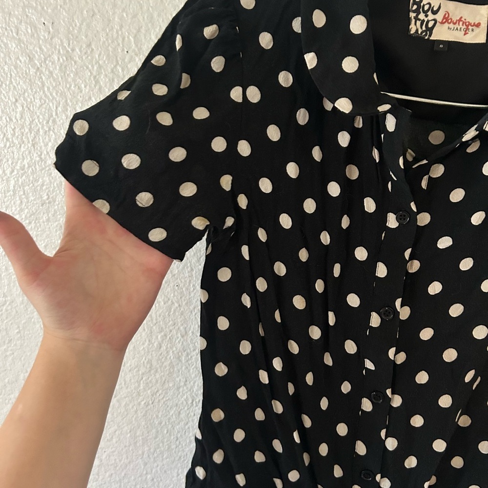 Vintage Jaeger Polka Dot Ruffled Blouse Sz 6 Timeless Pinup Classic Housewife - Picture 11 of 12